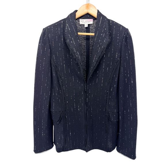 St John Evening Beaded Embellished Knit Jacket Blazer USA Made Black Luxury 8